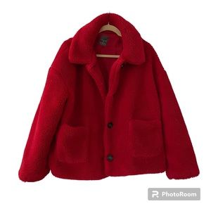 Primark Red Teddy Bear Coat Jacket